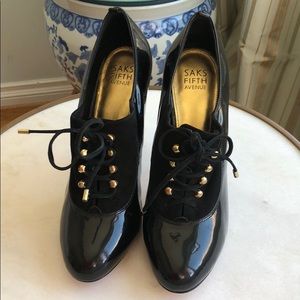 Saks Fifth Avenue Patent Leather Lace Up Booties